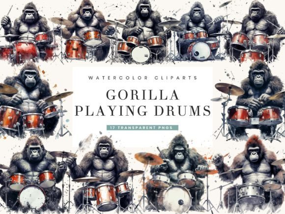 Download Watercolor Gorilla Playing Drums Clipart - Playing drums Collection